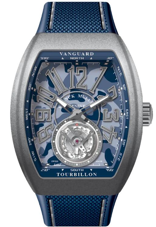 Buy Franck Muller Vanguard Titanium Case Camouflage Tourbillon - Blue Replica Watch for sale Cheap Price V 45 T CAMOU MC (TT) (BL) (CAM GR GR TT)